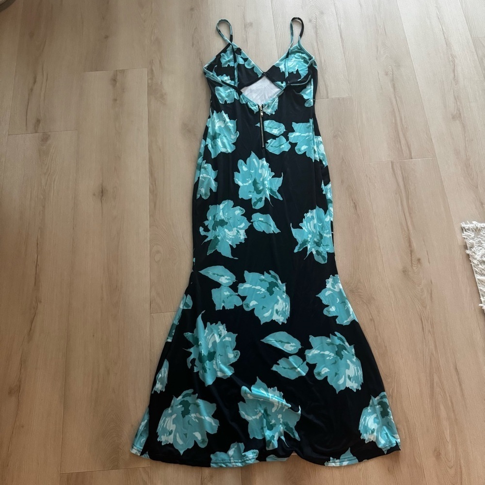 Floral Slip Dress in Black and Teal - Picture 2 of 7